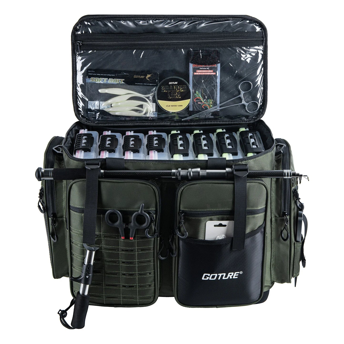 Goture Large Capacity Fishing Tackle Bag Waterproof EVA Hard Bottom Fishing Accessories Gear Storage Pack Outdoor Camping Bag