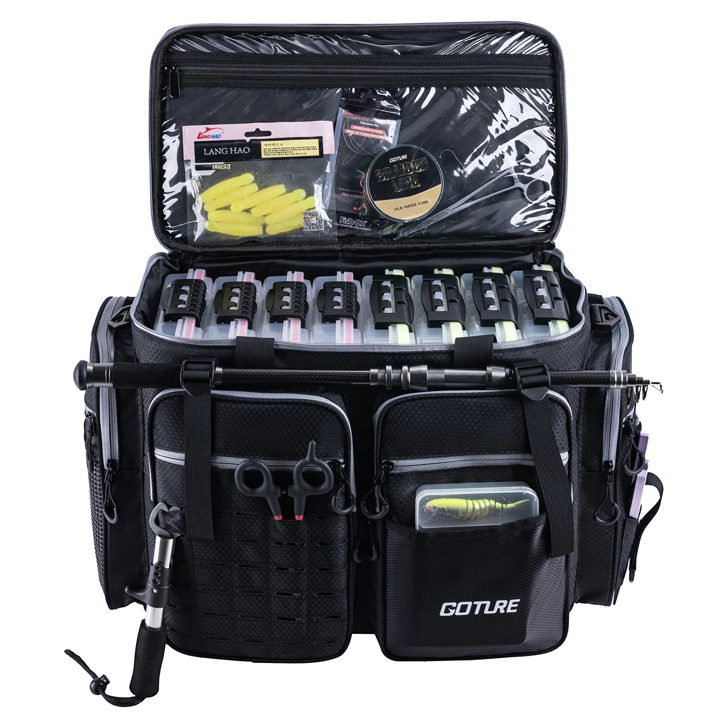 Goture Large Capacity Fishing Tackle Bag Waterproof EVA Hard Bottom Fishing Accessories Gear Storage Pack Outdoor Camping Bag