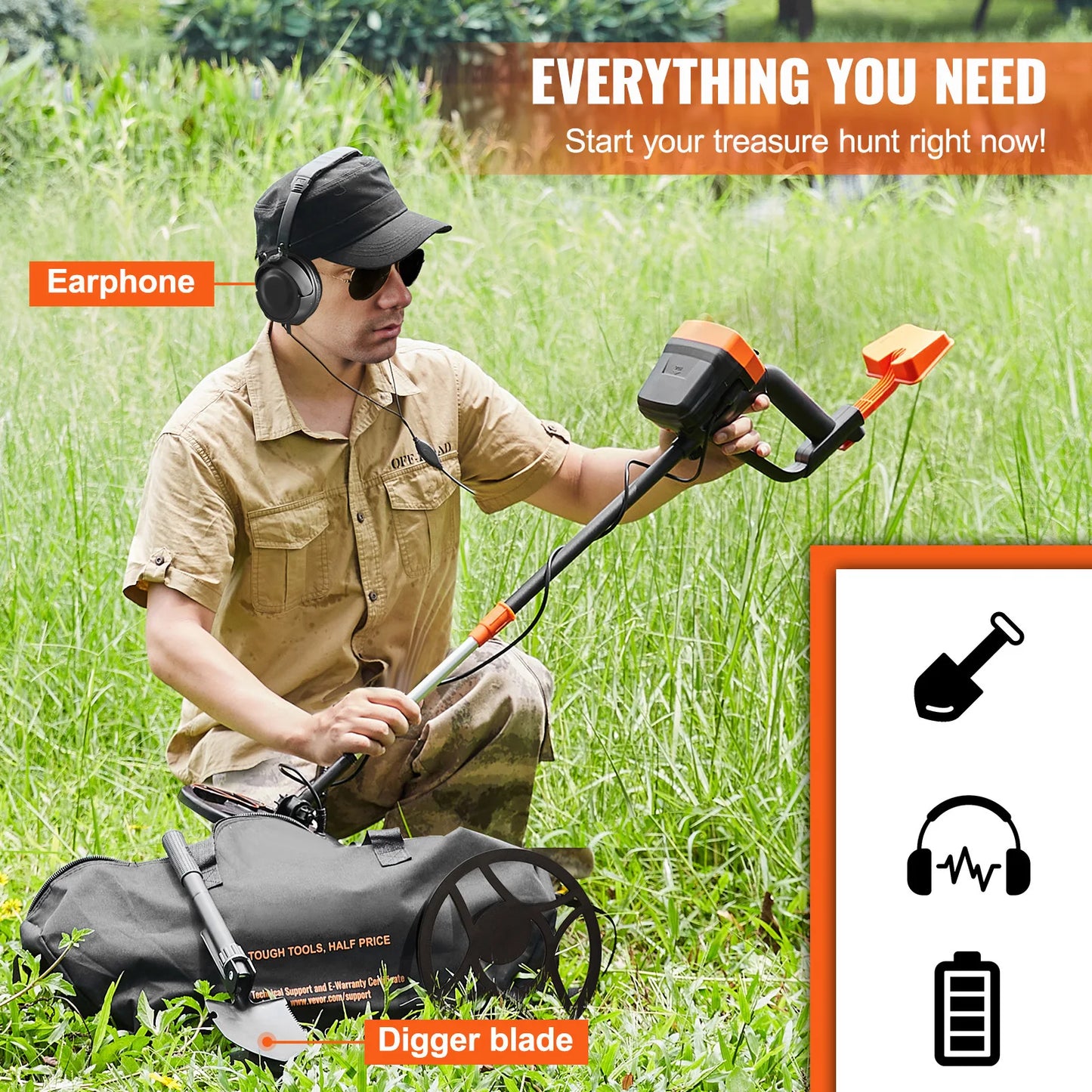 SucceBuy Metal Detector 8Inch Waterproof Search Coil & High Accuracy Pointer Display Adjustable 38''-49'' Aluminum Stem Detector