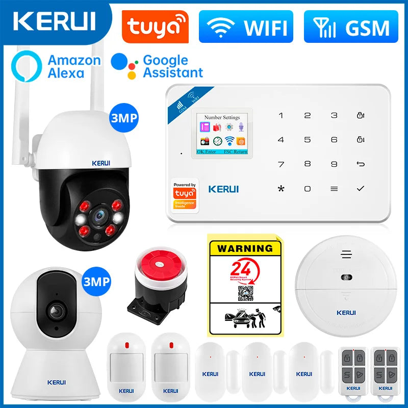 KERUI W181 Alarm System Secutrity Home WIFI GSM Alarm Tuya Smart Motion Detector Door Sensor Burglar IP Camera Work Alexa Google