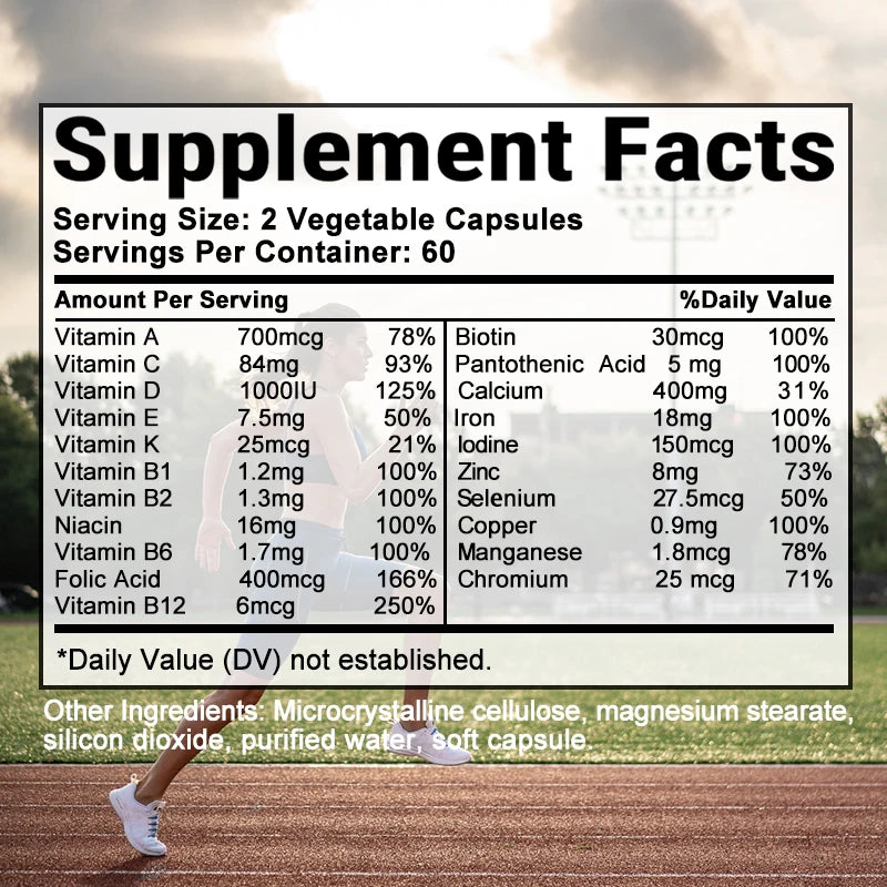 Multivitamin Mineral Supplement Antioxidant, Improved Nutrient Absorption Heart Health Natural Energy Support Multivitamin