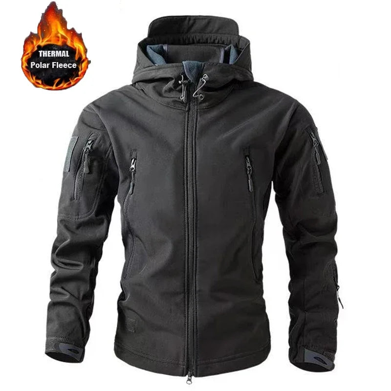 Men's Winter Softshell Fleece Jackets Waterproof Fishing Hiking Coats Hooded Hunting Clothes Thermal Camping Coats Warm S-4XL
