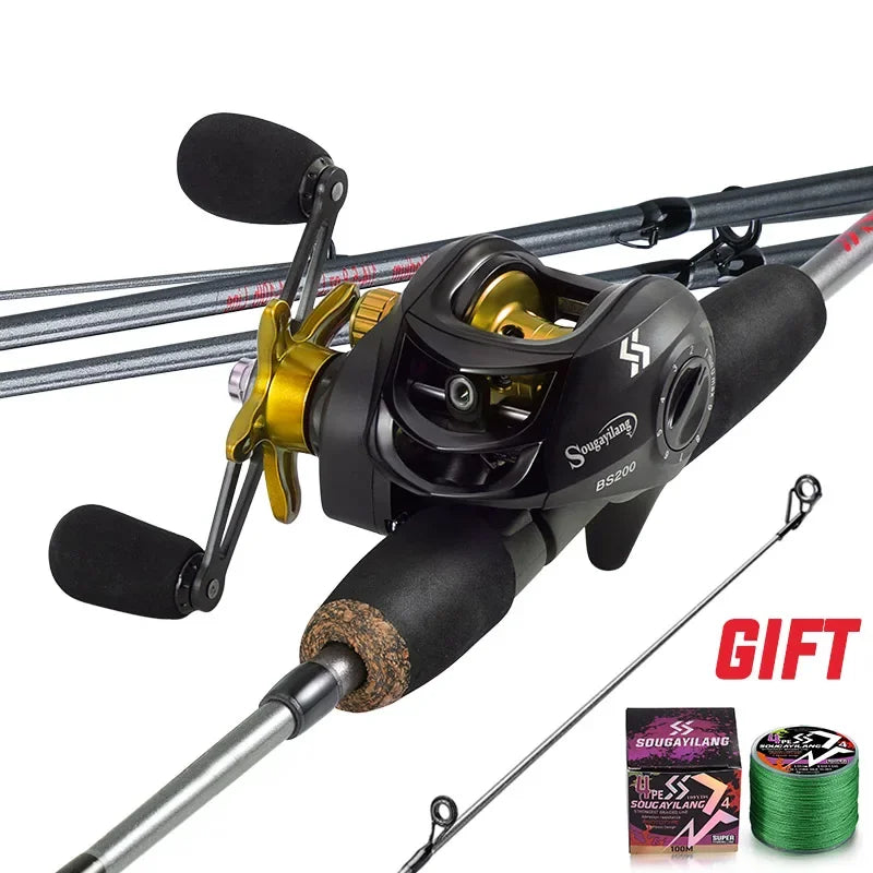 Sougayilang 1.7m Fishing Rod Carbon Fiber Casting Rod and Baitcasting Reel combo with Free Pe Line As Gift Max Drag 8kg for Bass