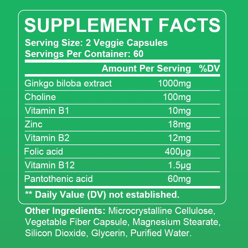 Premium Ginkgo Extract Supplement with B Vitamins for Brain Function, Memory, Circulation, Antioxidant, Health