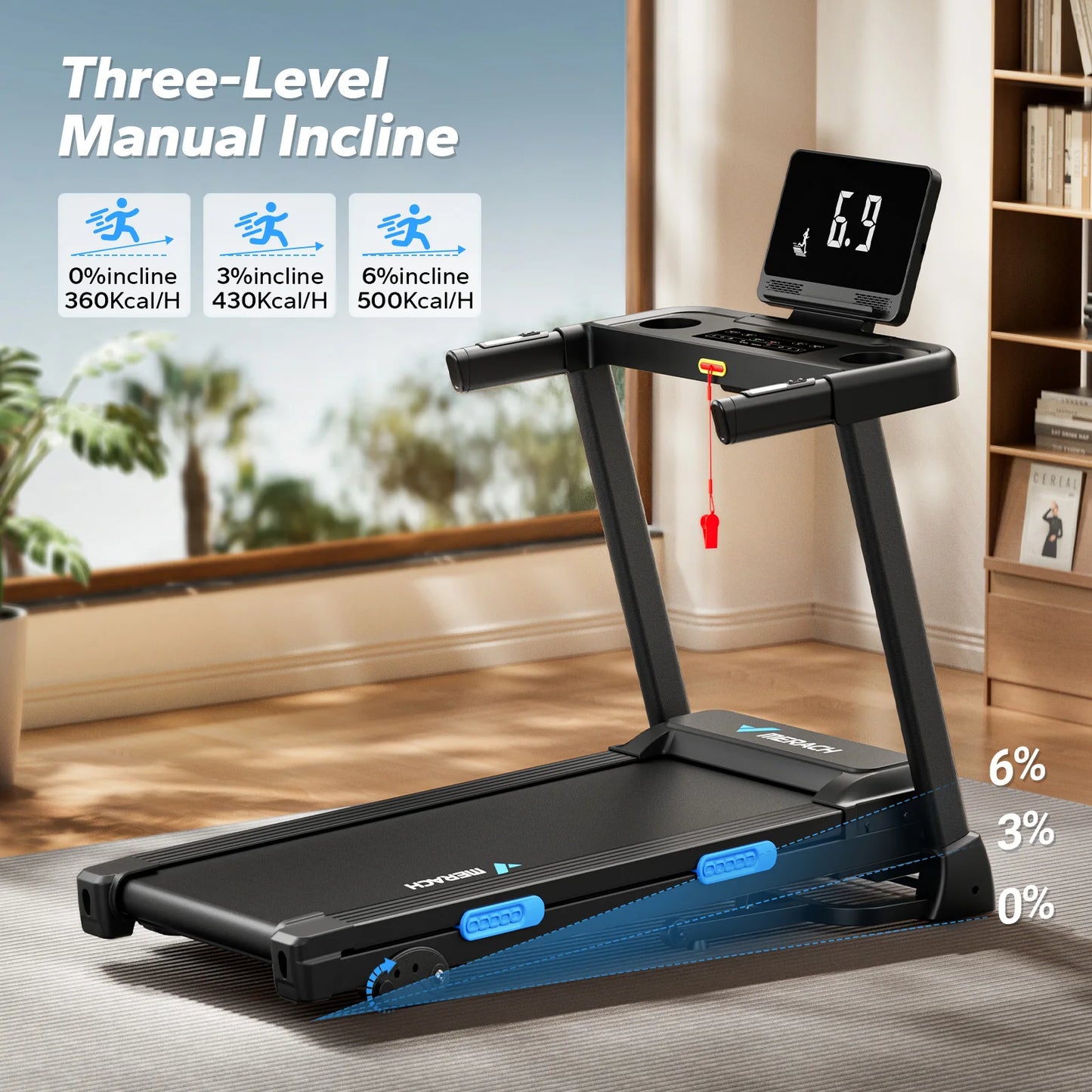 MERACH Foldable Treadmill T12 Incline Quiet Treadmills Double Deck Technology 4 Silicone Shock Cushion Heart Rate Monitoring