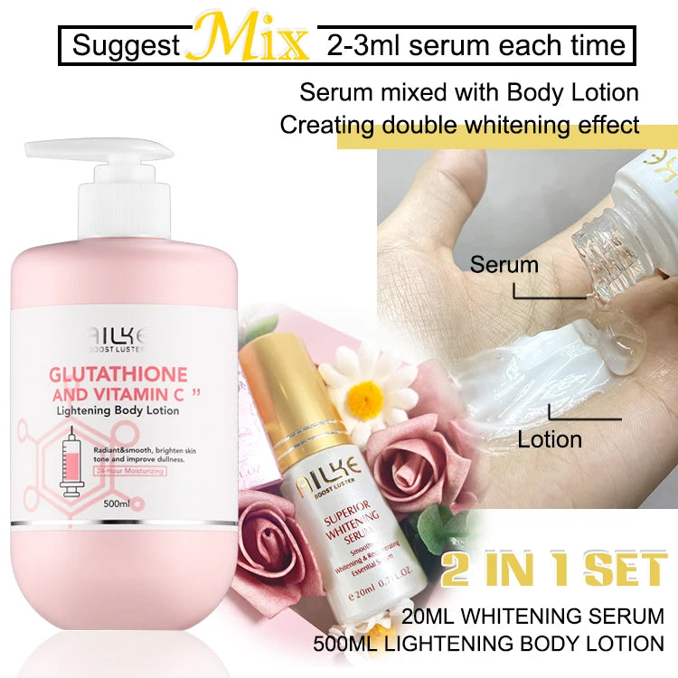 AILKE Glutathione & Vitamin C Kit, With Brightening Lotion, Moisturizing Cream, Lightening Soap, Spa Oil, Glowing Body Cream