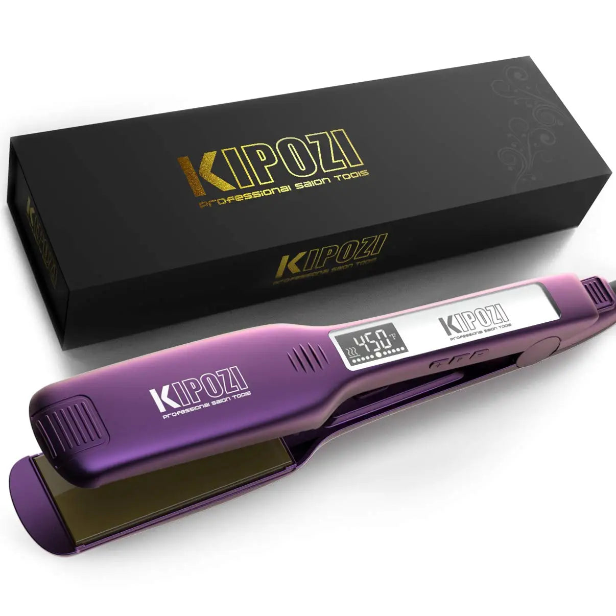 2025 KIPOZI Professional Titanium Flat Iron Hair Straightener with Digital LCD Display Dual Voltage Instant Heating Curling Iron