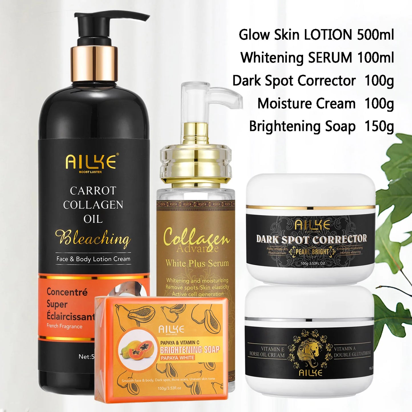 AILKE Collagen 5 in 1 Skin Care Kit, Restore Skin Elasticity, Smooth Skin, Brighten, Even Skin Tone, For Face And Body Use Set