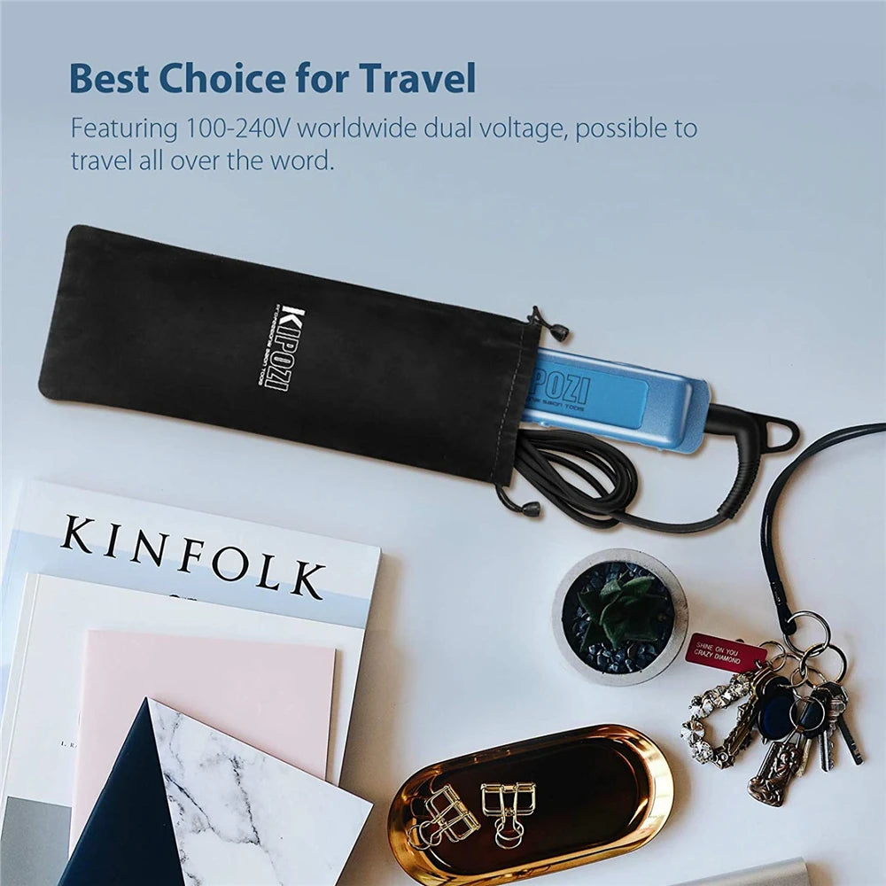 2025 KIPOZI Professional Titanium Flat Iron Hair Straightener with Digital LCD Display Dual Voltage Instant Heating Curling Iron