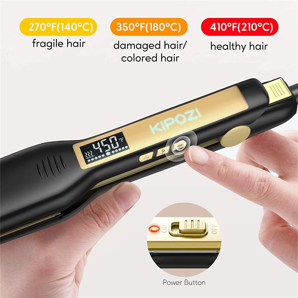2025 KIPOZI Professional Titanium Flat Iron Hair Straightener with Digital LCD Display Dual Voltage Instant Heating Curling Iron