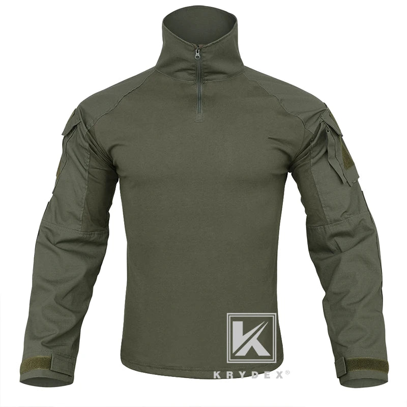 KRYDEX Ranger Green Tactical Combat Shirt For Hunting Outdoor CP Style Outdoor Camouflage Tops + Elbow Pads