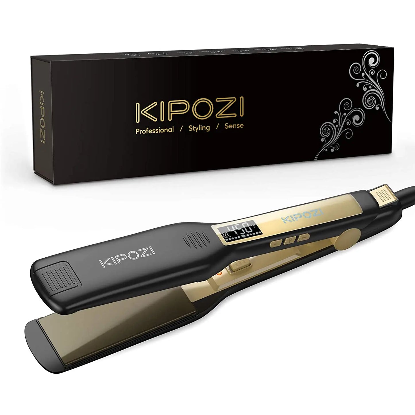 2025 KIPOZI Professional Titanium Flat Iron Hair Straightener with Digital LCD Display Dual Voltage Instant Heating Curling Iron