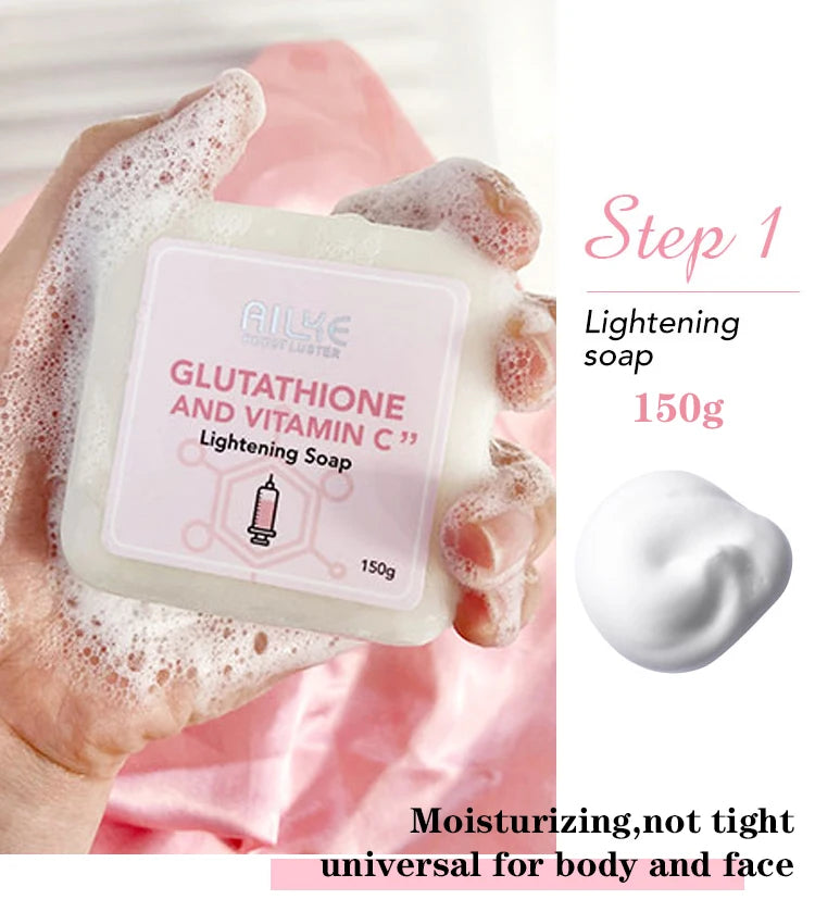 AILKE Glutathione & Vitamin C Kit, With Brightening Lotion, Moisturizing Cream, Lightening Soap, Spa Oil, Glowing Body Cream