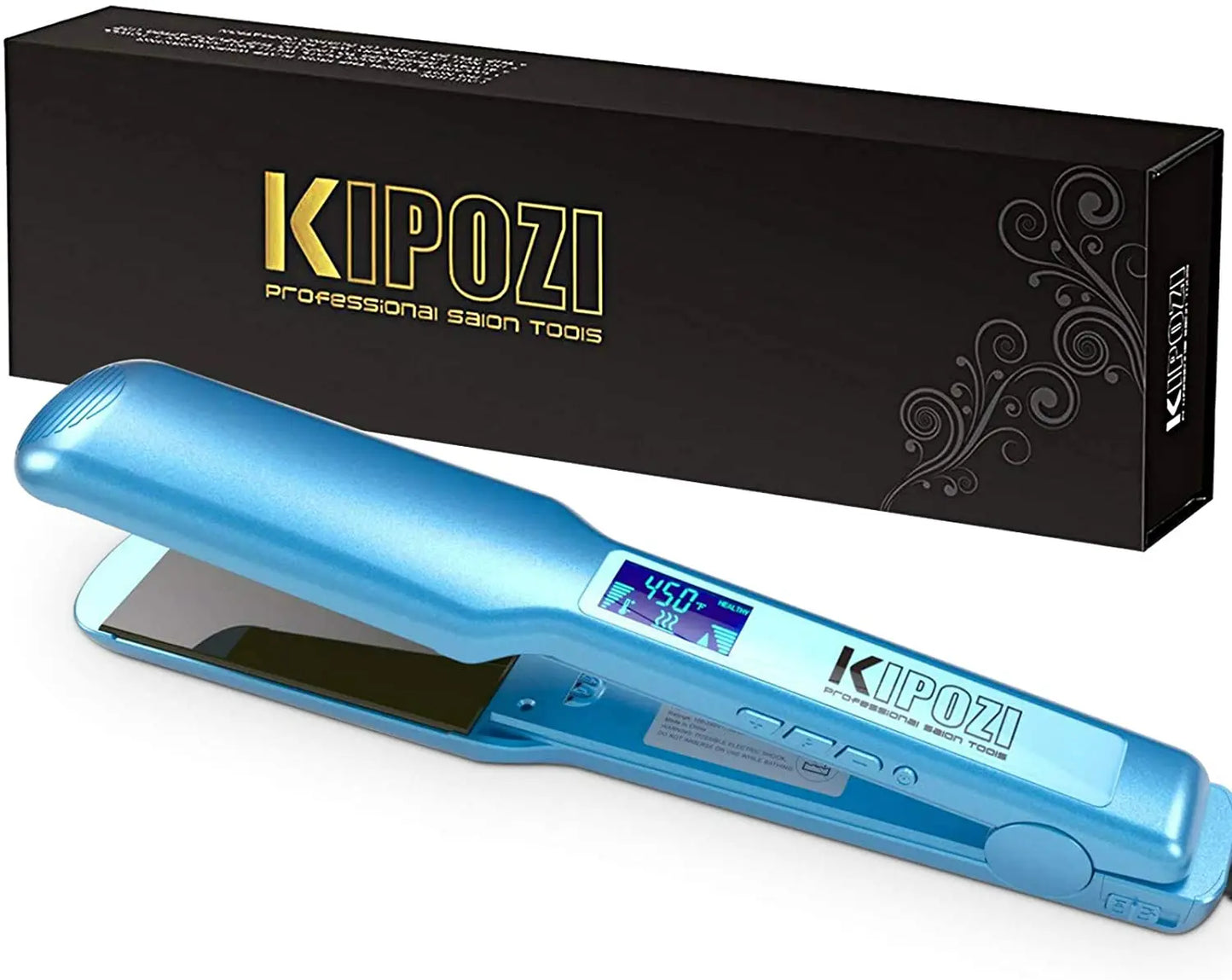 2025 KIPOZI Professional Titanium Flat Iron Hair Straightener with Digital LCD Display Dual Voltage Instant Heating Curling Iron