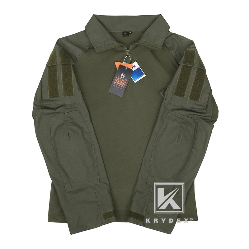 KRYDEX Ranger Green Tactical Combat Shirt For Hunting Outdoor CP Style Outdoor Camouflage Tops + Elbow Pads