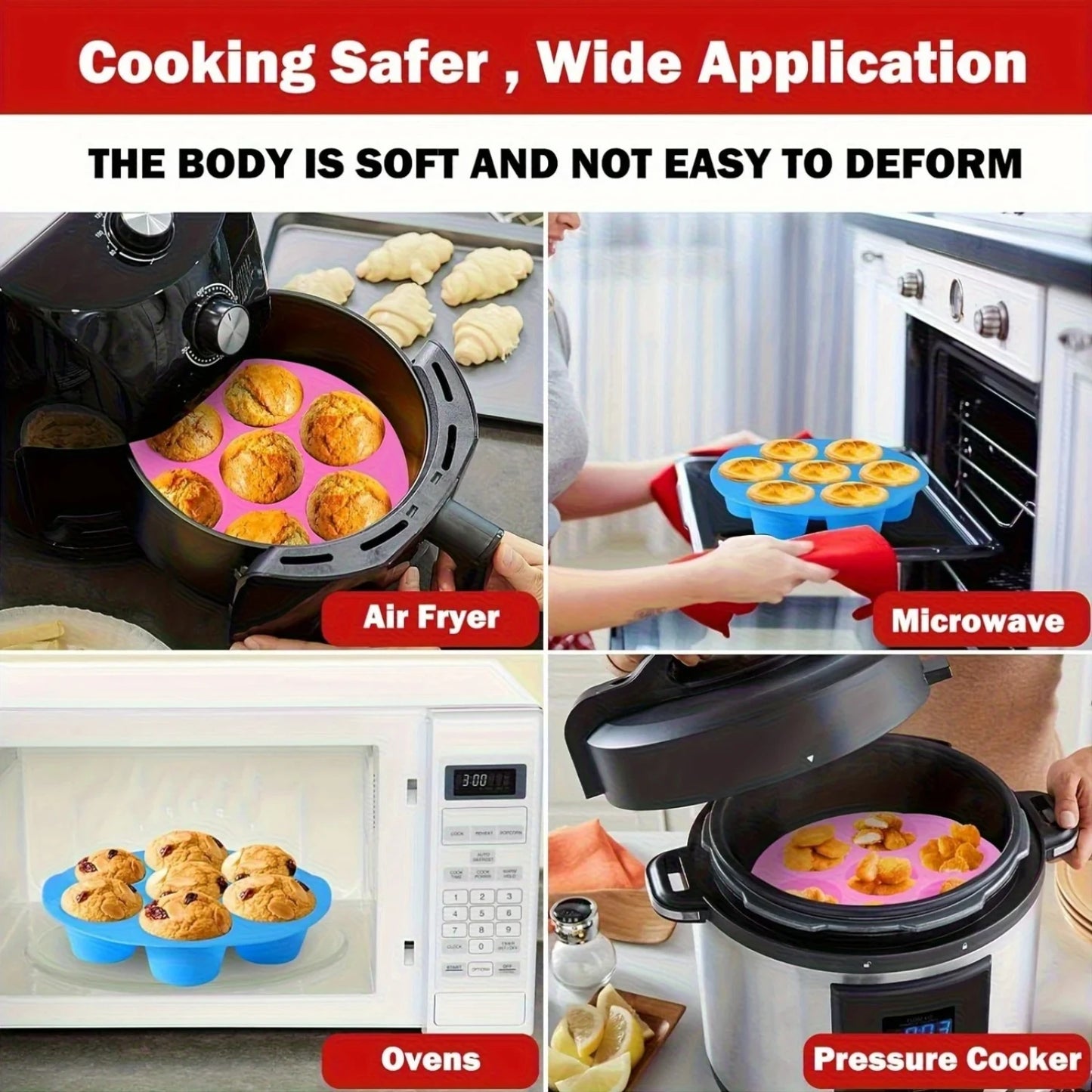 Silicone Egg Bite Molds for Air Fryer - 7-Cavity Non-Stick Muffin Pan for Cupcakes/Quiches/Tarts - Dishwasher Safe