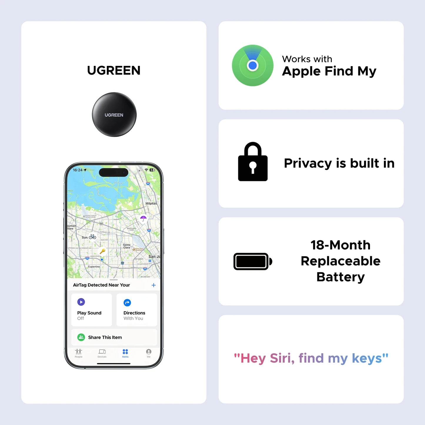 UGREEN Finder Security SmartTrack Link Smart Tag With Apple Find My Key Bluetooth GPS Tracker For Earbud Luggage MFi Finder IOS