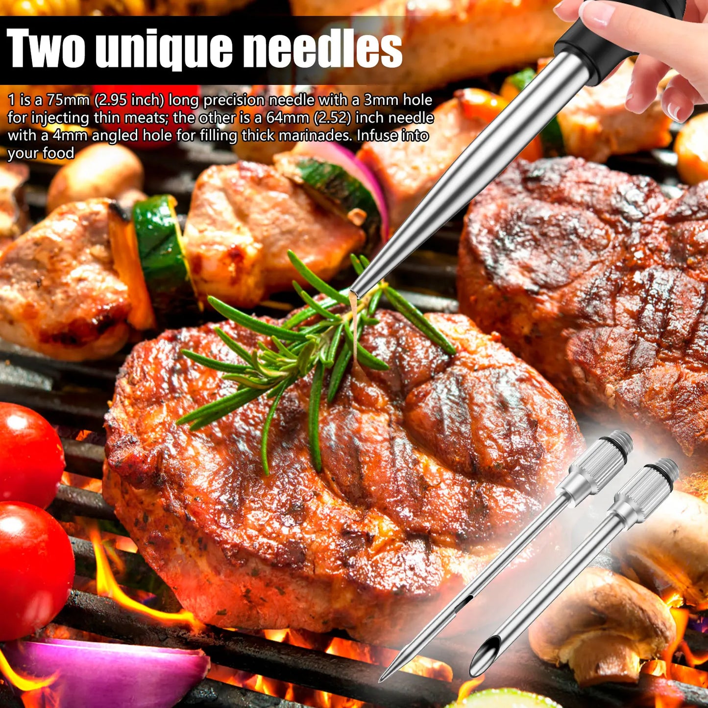 Turkey Baster Set Seasoning Sauce Injection Pump Stainless Steel Turkey Baster Syringe Meat Marinade Injector Needle for Kitchen