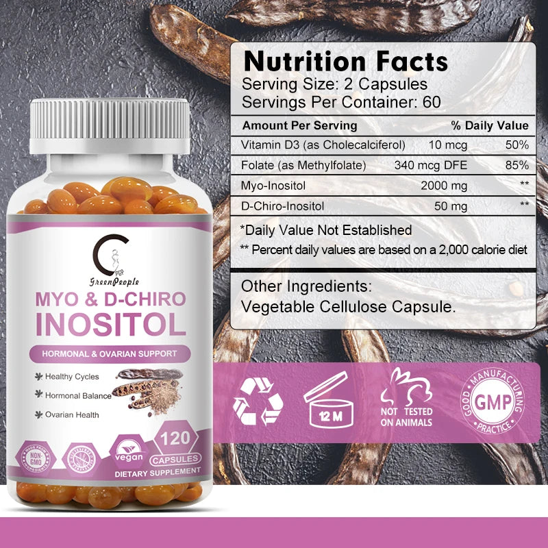 Myo Inositol and D-Chiro Inositol Supplement with Folic Acid Supports Fat Metabolism Healthy Ovarian & Liver Function