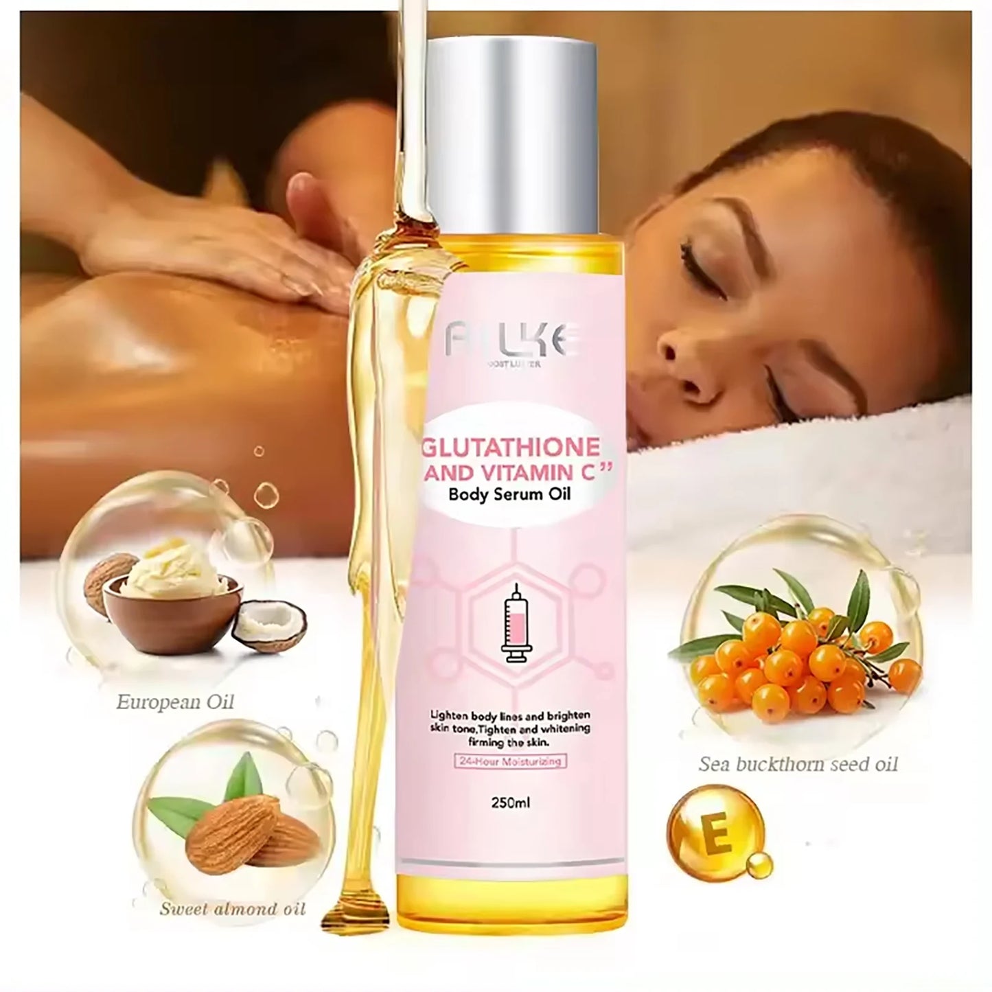 AILKE Glutathione & Vitamin C Kit, With Brightening Lotion, Moisturizing Cream, Lightening Soap, Spa Oil, Glowing Body Cream