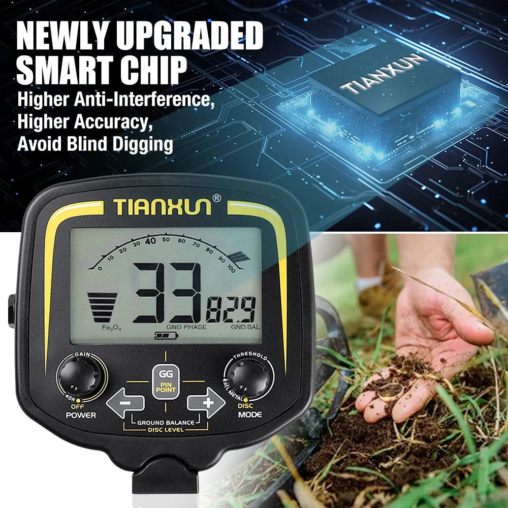 TX-850M Professional High Accuracy Metal Detector New Advanced DSP Chip Adjustable Length Larger LCD Display 11" Waterproof Coil