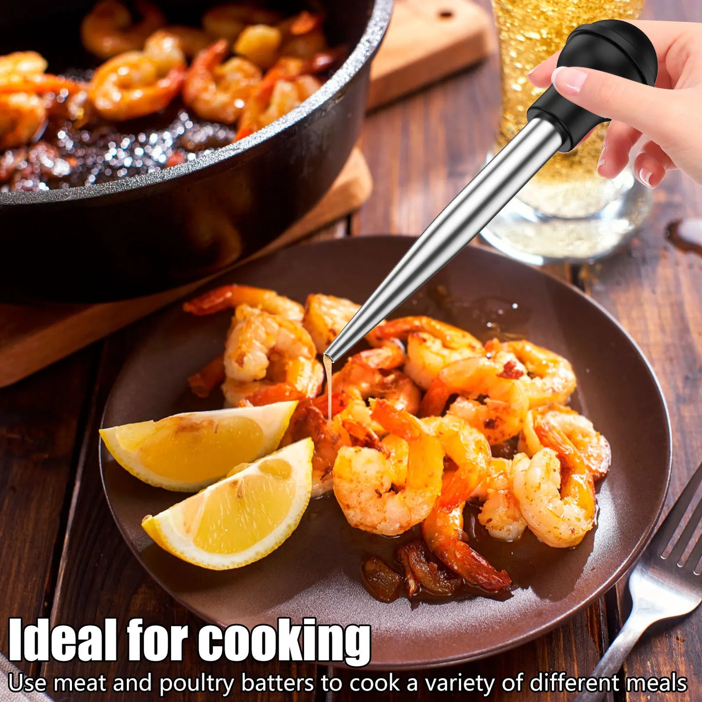 Turkey Baster Set Seasoning Sauce Injection Pump Stainless Steel Turkey Baster Syringe Meat Marinade Injector Needle for Kitchen