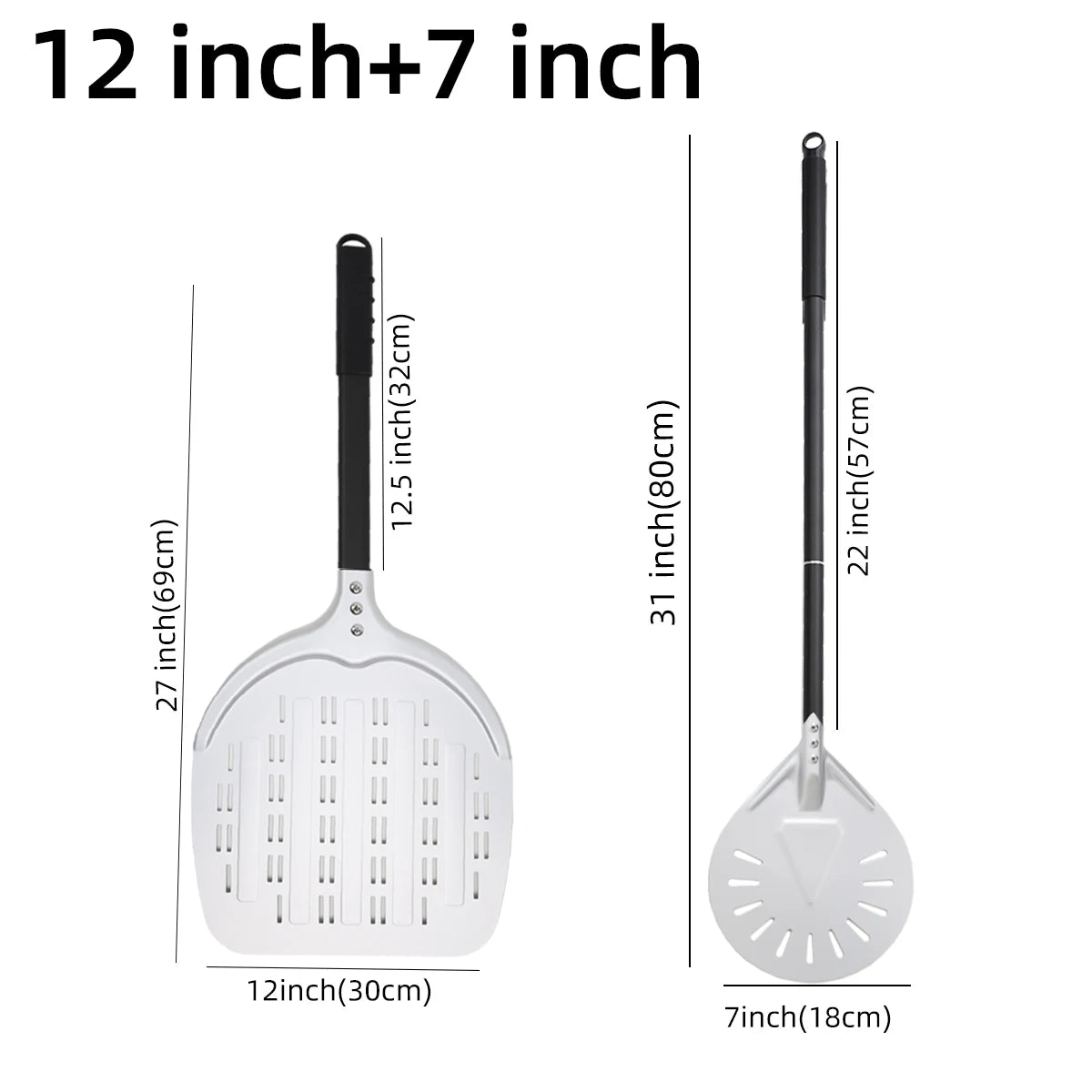 12 13 14 &7 Inch Pizza Peel Long Handle Turning Paddle Aluminum Pizza Turner Baking Tool Perforated  Kitchen Accessories