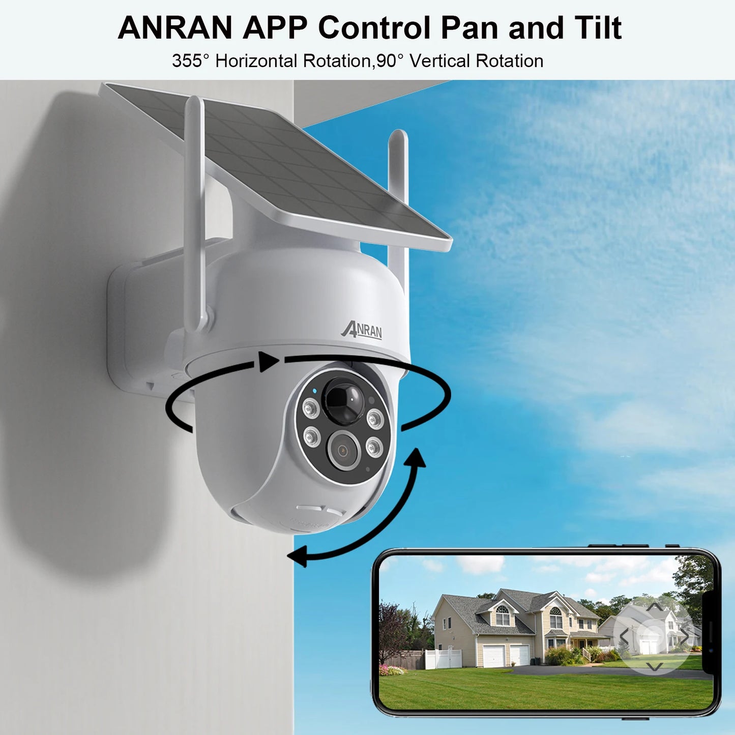ANRAN Solar Camera 1/2pcs 3/5MP Outdoor 2.4G Wifi Security Camera Battery Cameras Home Surveillance Protection PIR Human Detect