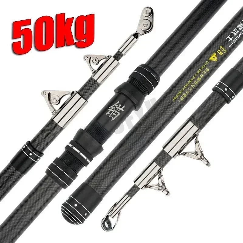 2.1-4.5M Carbon Fishing Rod 50kg above Superhard Long Distance Heavy Fish Throwing shot Rod Telescopic Sea Boat Fihsing Pole