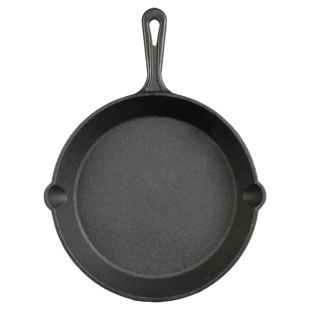 Pre-Seasoned Cast Iron Skillet 10.5 Inch Heat Distribution Versatile Cooking Nonstick Surface Campfire Safe Easy Drain Pour