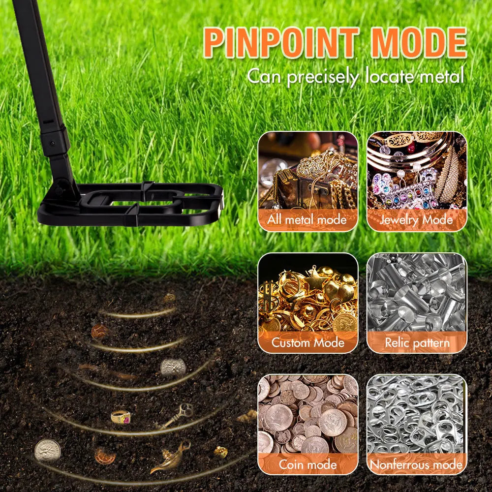 Foldable Underground Metal Detector TX-630 Adjustable Folding Metal Detector with High Accuracy Treasure Waterproof Search Coil