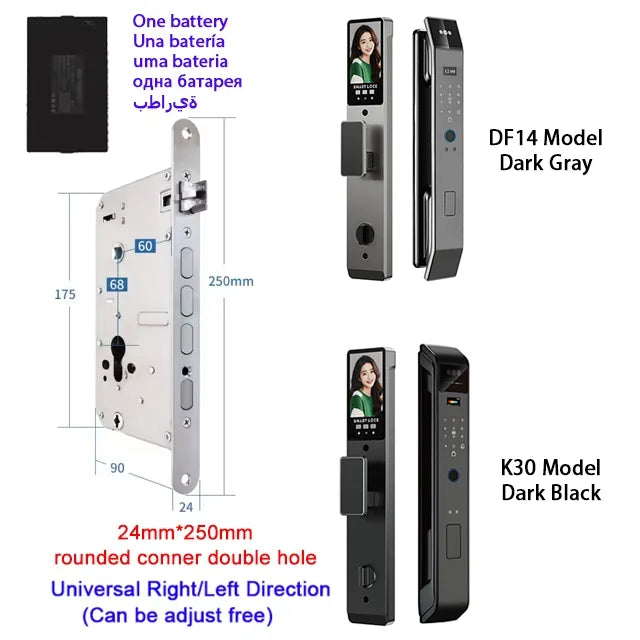 Tuya APP Smart Life APP Control Voice Intercom Smart Lock 3D Face Recognition Fingerprint Password Smart  Door Lock With Camera