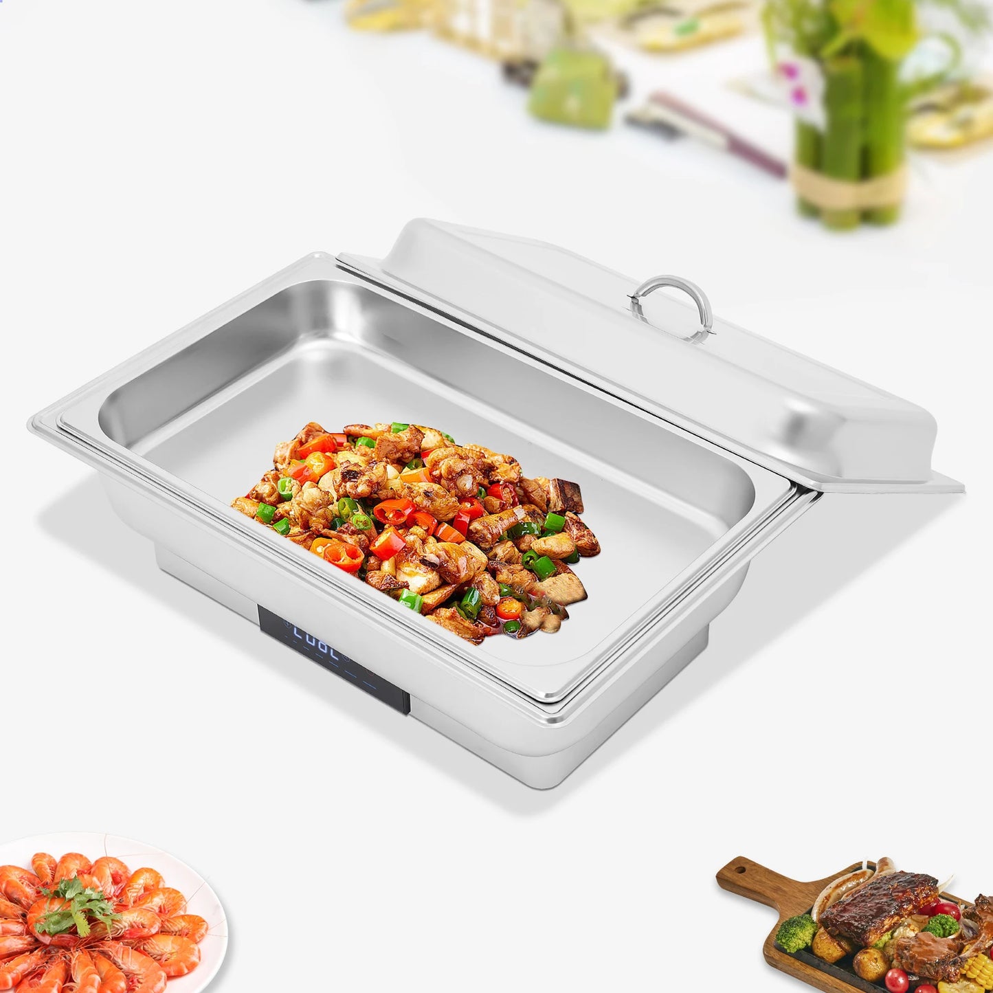 9L Electric Chafing Dish Buffet Set 1/2/3 Compartment Food Warmer with Digital Display Temperature Control for Restaurant