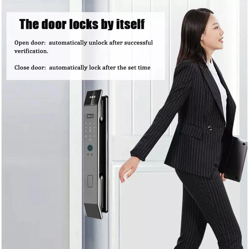 Tuya APP Smart Life APP Control Voice Intercom Smart Lock 3D Face Recognition Fingerprint Password Smart  Door Lock With Camera