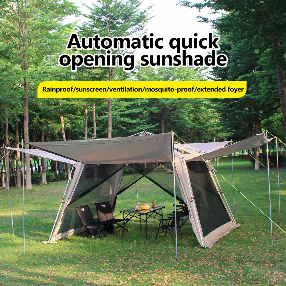 Outdoor Camping Tent with Chimney Large Family 5-9 Person Waterproof Sun Protection with Aluminum Poles Beach Hiking Fishing