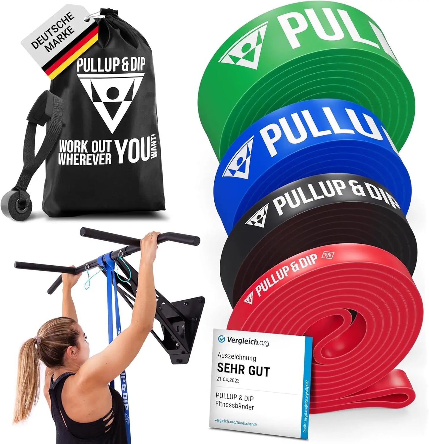 Resistance Bands Set with Door Anchor, Bag & Guide for Pull-Ups and Full-Body Workouts