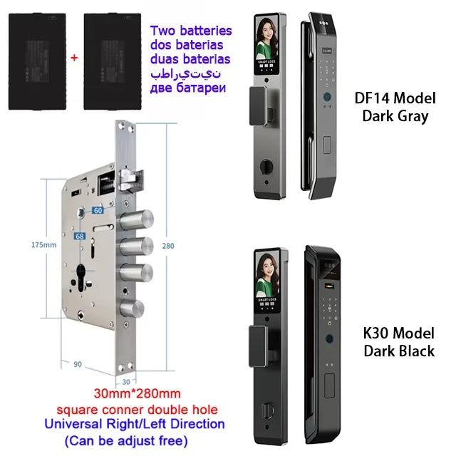 Tuya APP Smart Life APP Control Voice Intercom Smart Lock 3D Face Recognition Fingerprint Password Smart  Door Lock With Camera