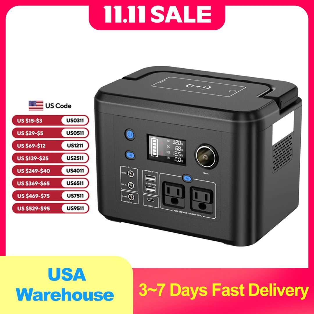Powkey Portable Power Station 350W 260Wh/70000mAh Backup Lithium Battery, 110V Pure Sine Wave Power Bank for Outdoors Camping