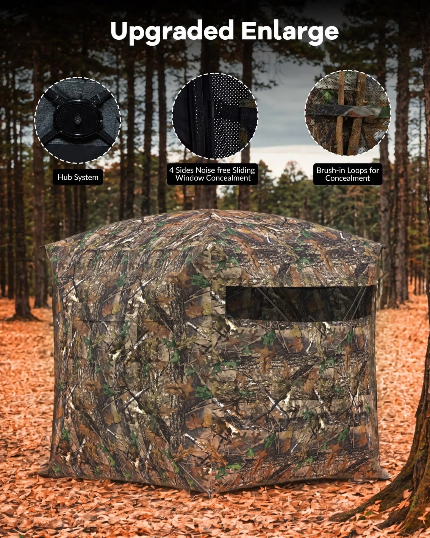 Portable Hunting Blind For 2-4 Person, 270° Visibility Ground Tent With Silent Magnetic Door & Carrying Bag, 58"x58"x66"