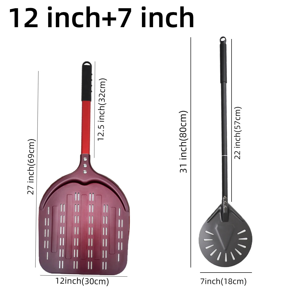 12 13 14 &7 Inch Pizza Peel Long Handle Turning Paddle Aluminum Pizza Turner Baking Tool Perforated  Kitchen Accessories