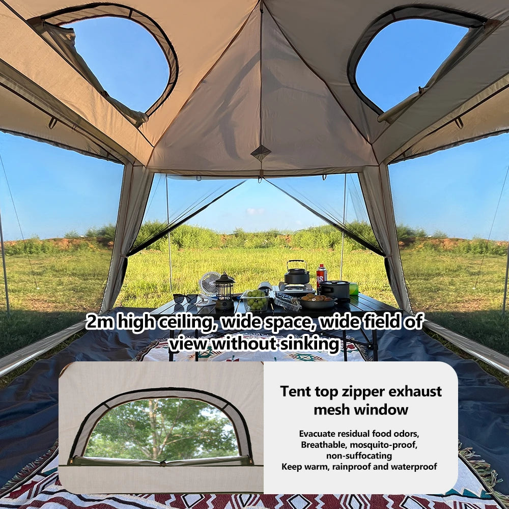 Outdoor Camping Tent with Chimney Large Family 5-9 Person Waterproof Sun Protection with Aluminum Poles Beach Hiking Fishing