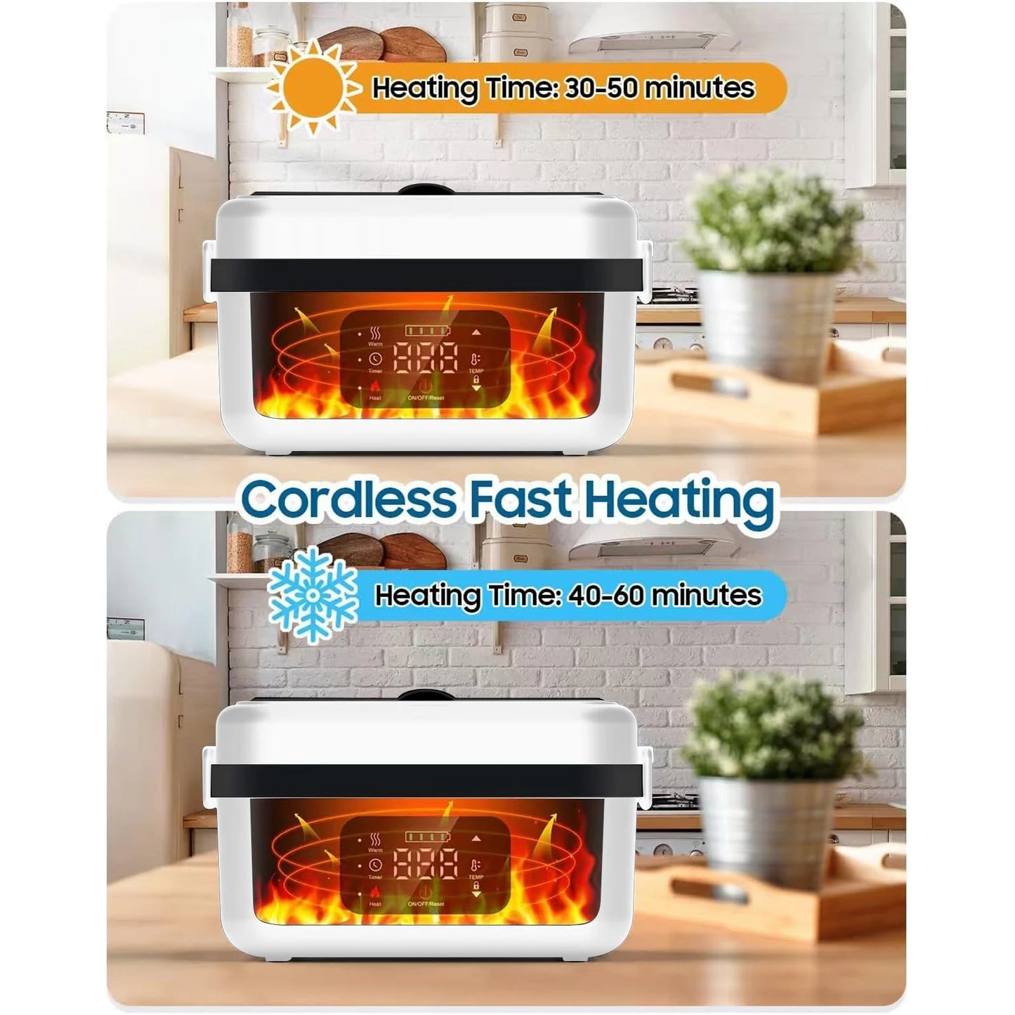 8000mAh Rechargeable Timer Automatic Heating Lunch Box, 1L Portable Food Warmer with Fork and Spoon and Insulated Carrying Bag