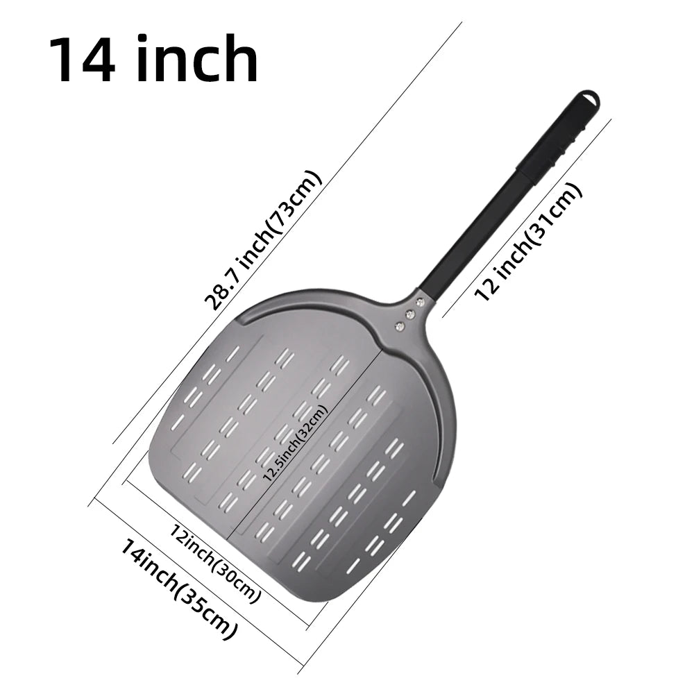 12 13 14 &7 Inch Pizza Peel Long Handle Turning Paddle Aluminum Pizza Turner Baking Tool Perforated  Kitchen Accessories