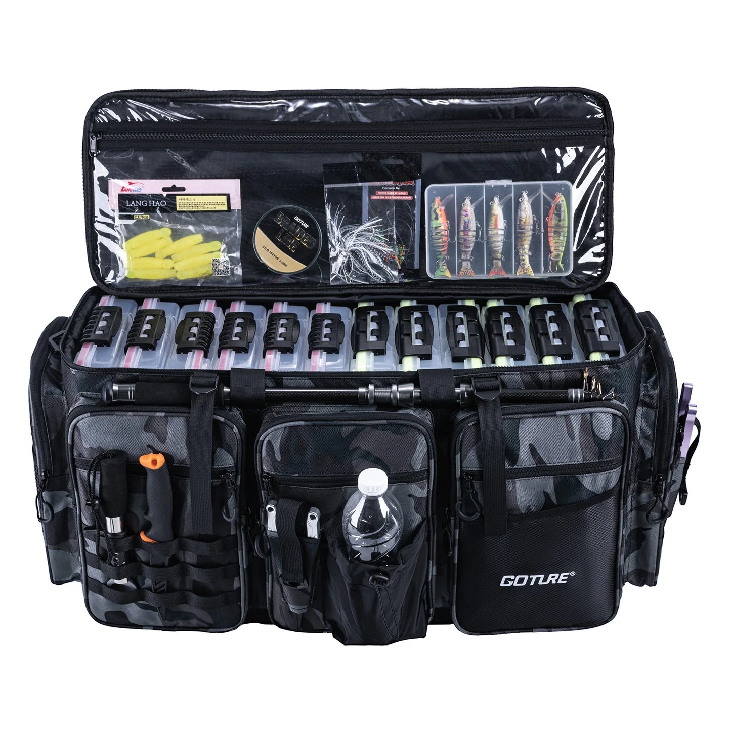 Goture Large Capacity Fishing Tackle Bag Waterproof EVA Hard Bottom Fishing Accessories Gear Storage Pack Outdoor Camping Bag