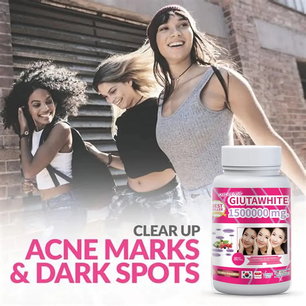 GLUTA WHITE 1500000MG Glutathione Skin Whitening Supplement Anti Aging, UV Protection, Even Skin Tone & Scar 30 Softgel Capsules