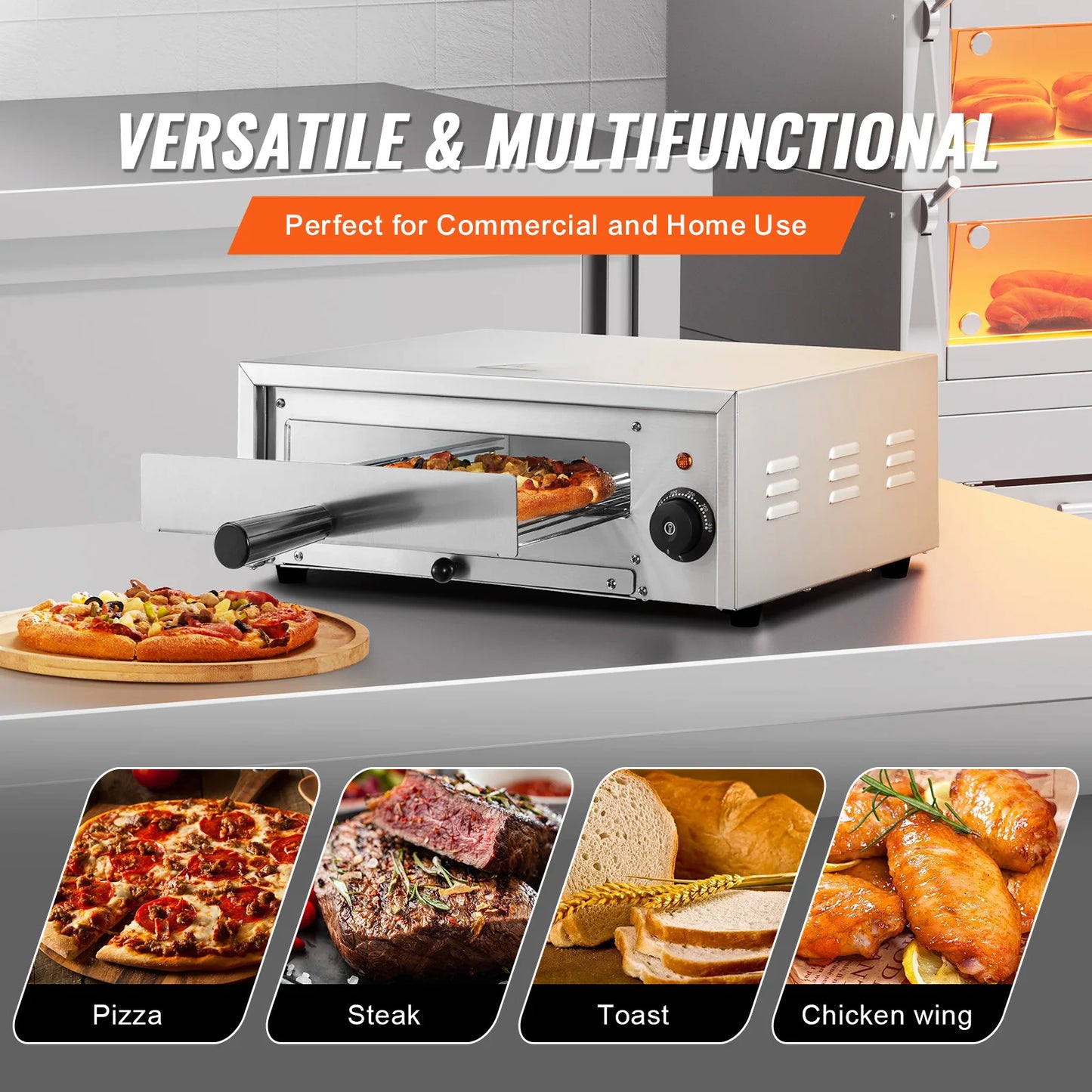 SucceBuy Countertop Electric Pizza Oven Stainless Steel Construction Crumb Tray for Both Commercial and Home Use