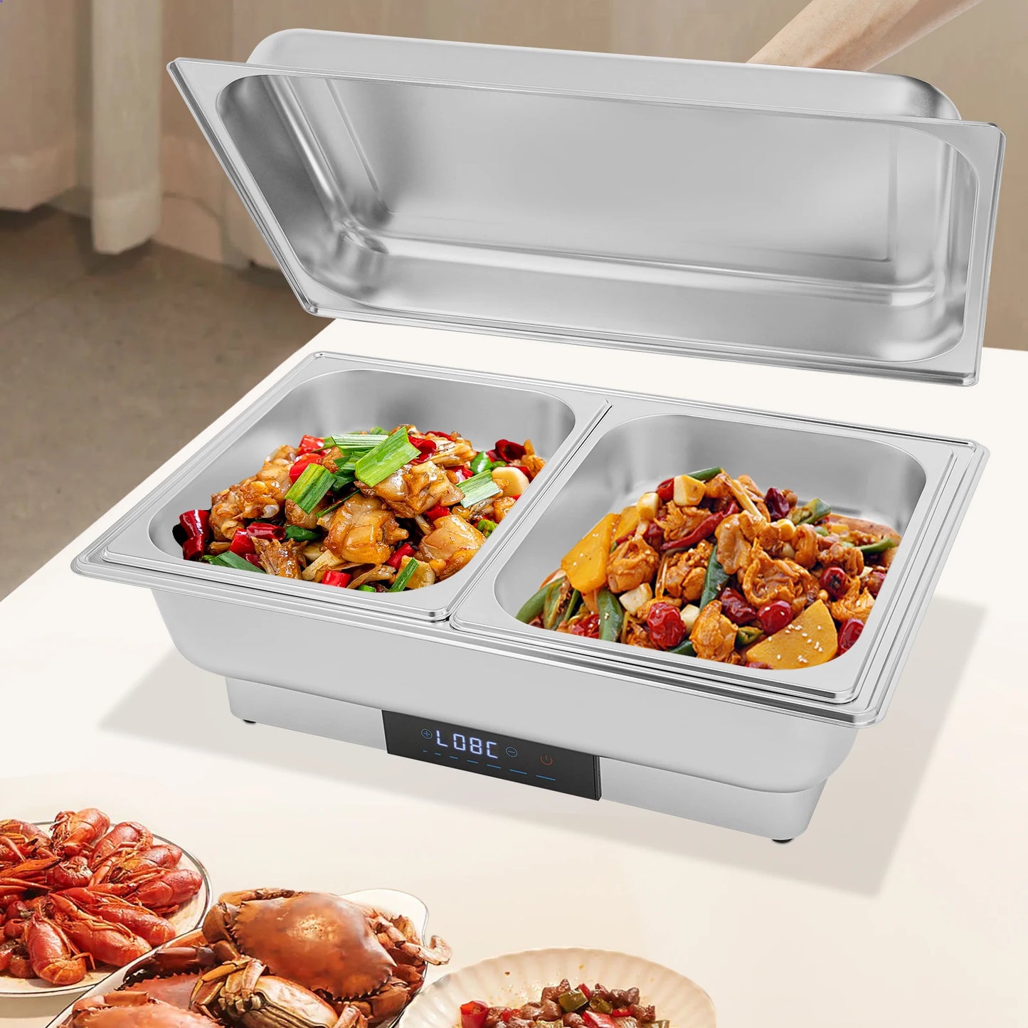 9L Electric Chafing Dish Buffet Set 1/2/3 Compartment Food Warmer with Digital Display Temperature Control for Restaurant