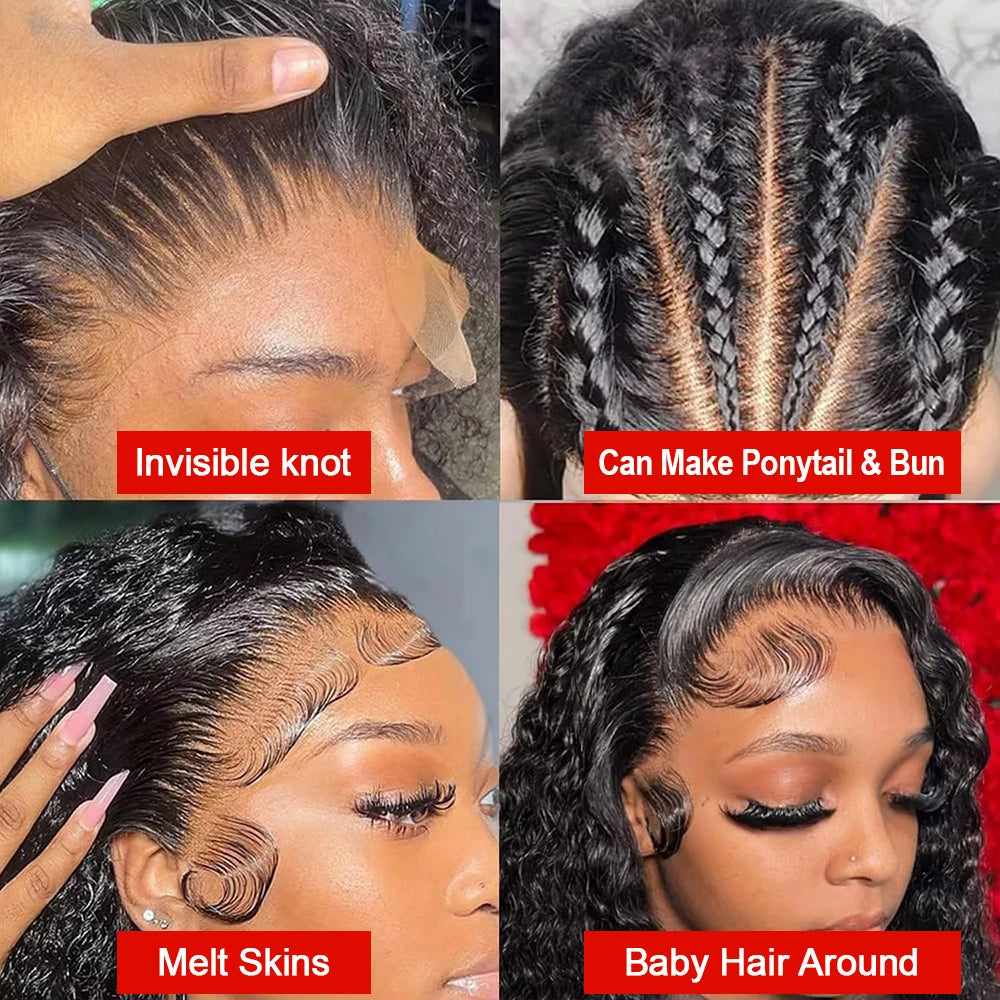 300% Density Curly Wigs HD 360 Full Lace Front Human Hair Wigs Brazilian 40 46 Inch Water Deep Wave Lace Frontal Wigs For Women