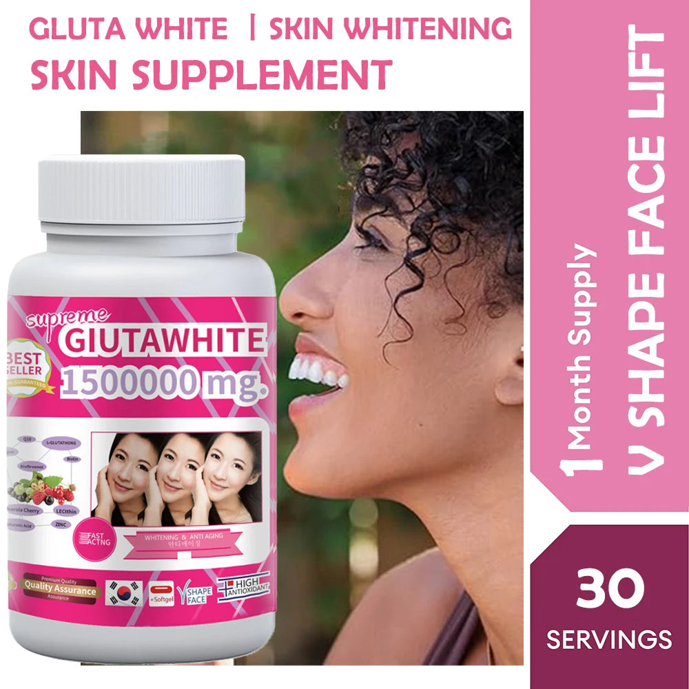 GLUTA WHITE 1500000MG Glutathione Skin Whitening Supplement Anti Aging, UV Protection, Even Skin Tone & Scar 30 Softgel Capsules