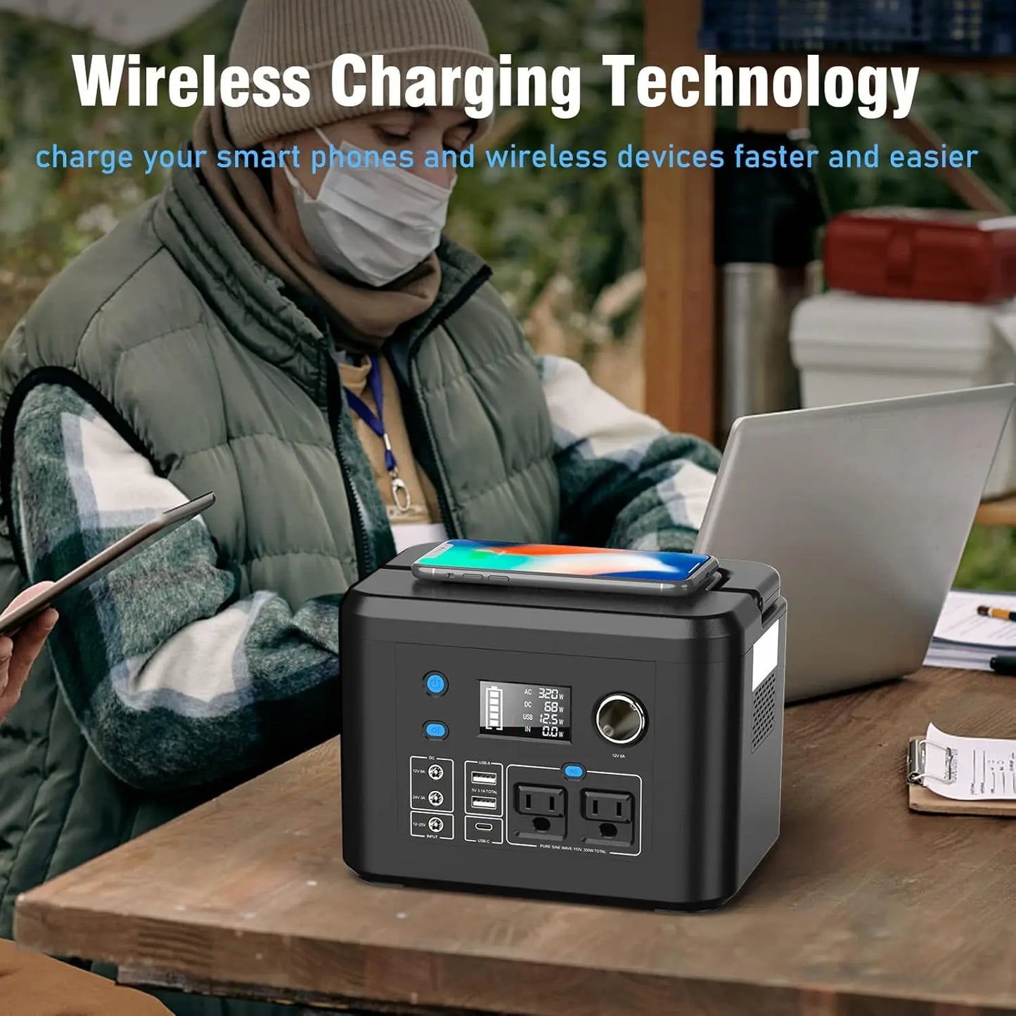 Powkey Portable Power Station 350W 260Wh/70000mAh Backup Lithium Battery, 110V Pure Sine Wave Power Bank for Outdoors Camping